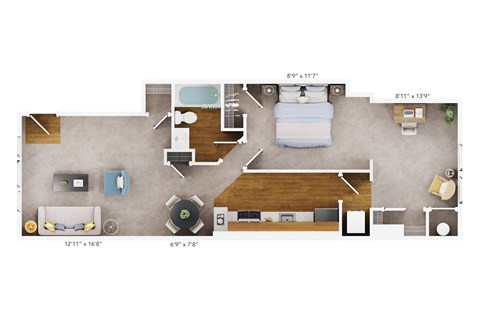 Floor plan for 1 bed, 1 bath, 600 sqft
